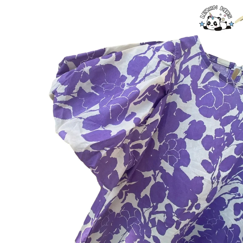 LEZONKIDS - 2021 spring and summer children's clothing girls dress purple flower skirt puff sleeve temperament children's skirt